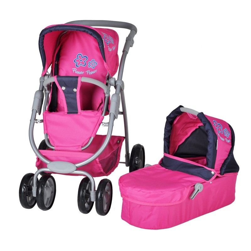 Carucior pentru papusi 3 in 1 Coco Flower Power Pink