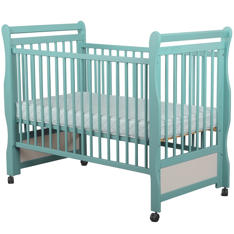 BabyNeeds Patut din lemn Jas 120x60 cm Mint + Saltea 9 cm image 1