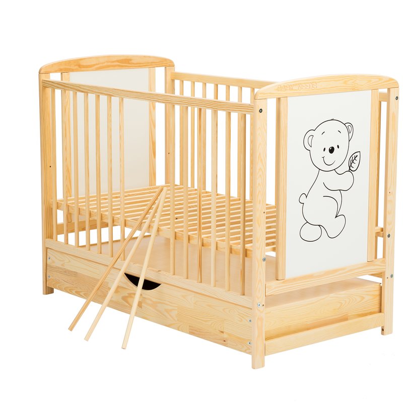 BabyNeeds Patut din lemn Timmi 120x60 cm cu sertar Natur + Saltea 9 cm image 6