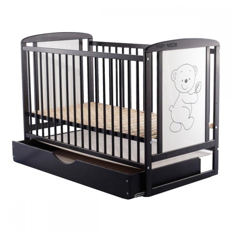 BabyNeeds - Patut din lemn Timmi 120x60 cm, cu sertar, Venghe image 1