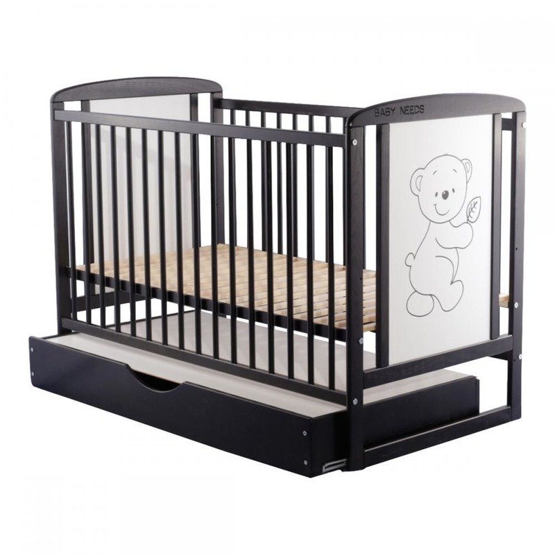 BabyNeeds - Patut din lemn Timmi 120x60 cm, cu sertar, Venghe image 2