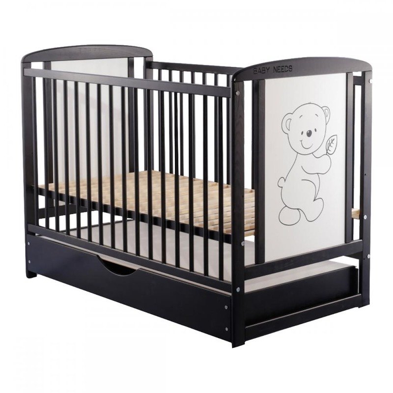 BabyNeeds - Patut din lemn Timmi 120x60 cm, cu sertar, Venghe image 3