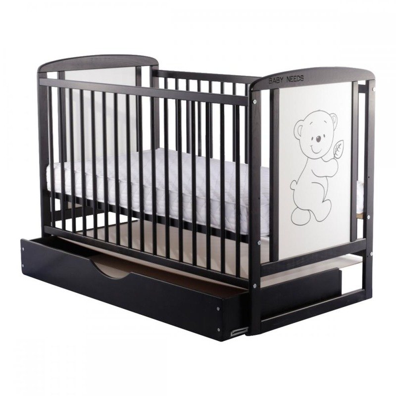 BabyNeeds - Patut din lemn Timmi 120x60 cm, cu sertar, Venghe image 4