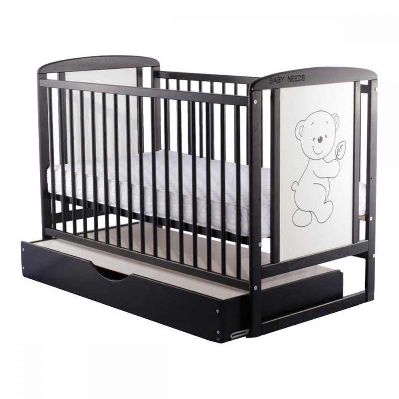 BabyNeeds - Patut din lemn Timmi 120x60 cm, cu sertar, Venghe image 5