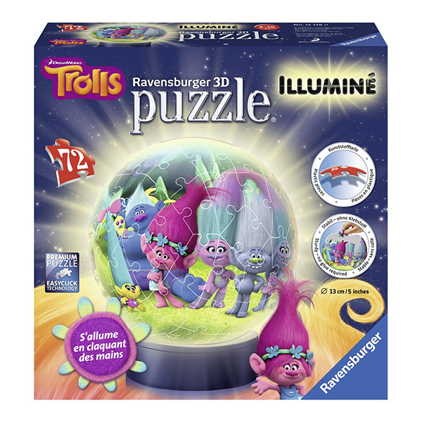 Puzzle 3D Luminos Trolls, 72 Piese image 1