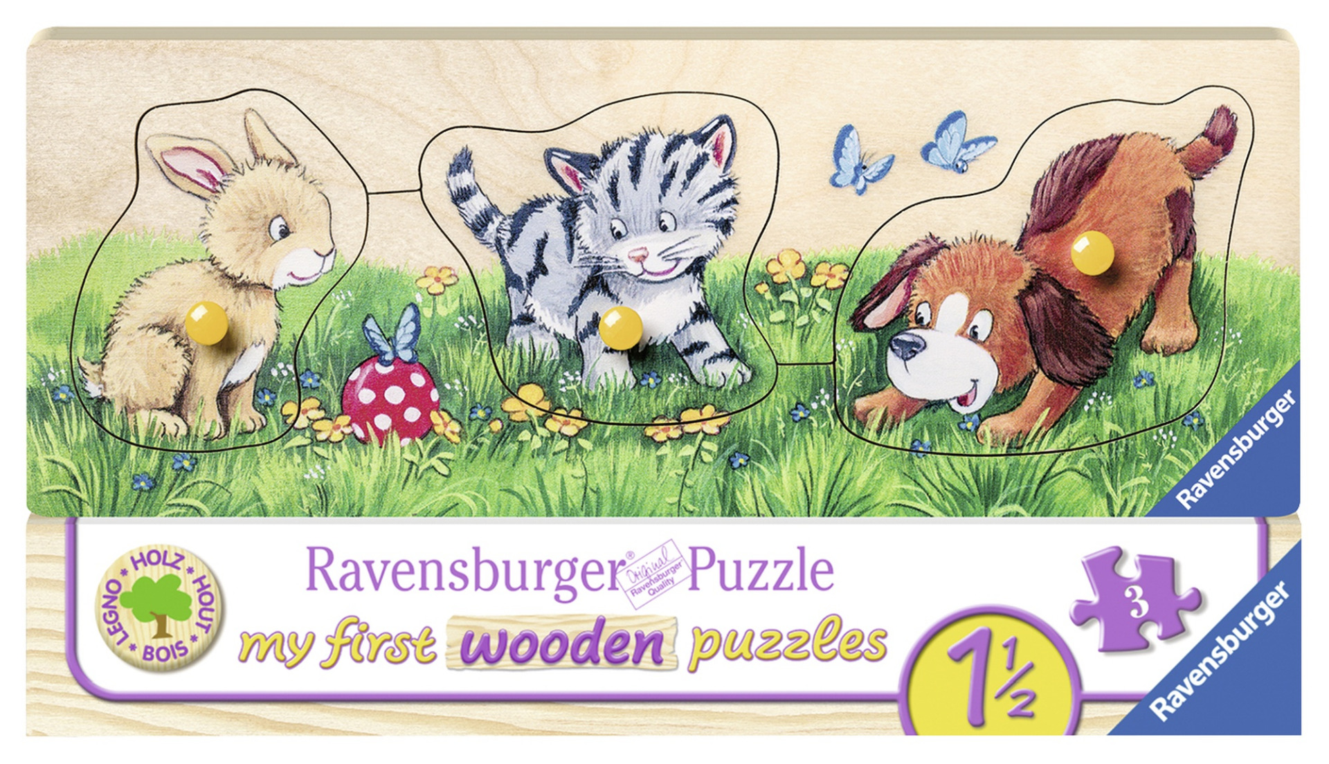 Puzzle Din Lemn Animalute, 3 Piese