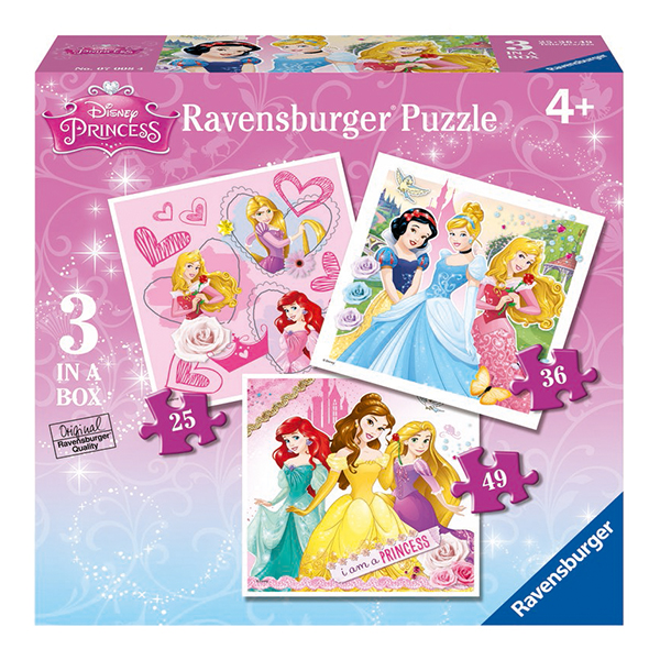 Puzzle Printesele Disney, 3 Buc In Cutie, 25/36/49 Piese