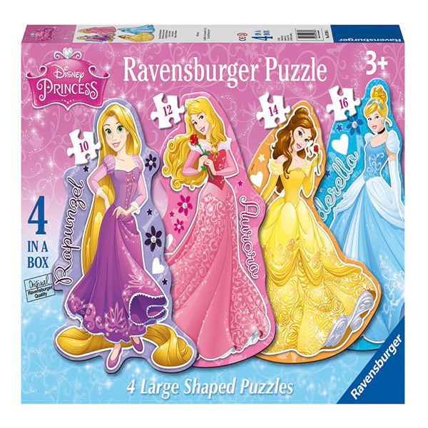 Puzzle Printesele Disney, 4 Buc In Cutie, 10/12/14/16 Piese