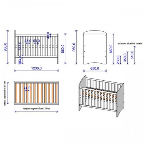 Patut copii Hubners Anne 120x60 alb-albastru image 4