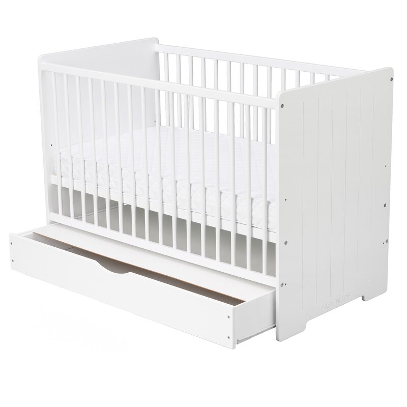 BabyNeeds - Patut din lemn Skandy Stripe 120x60 cm, cu sertar, Alb image 4