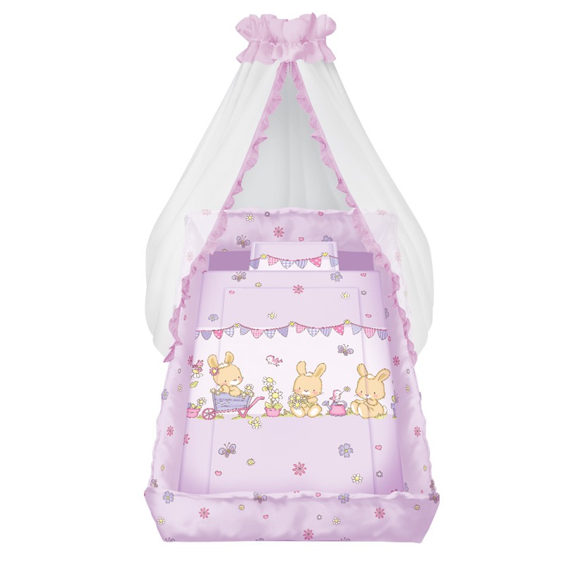 SET LENJERIE PAT cu baldachin 8 piese NINA Bunnies Pink