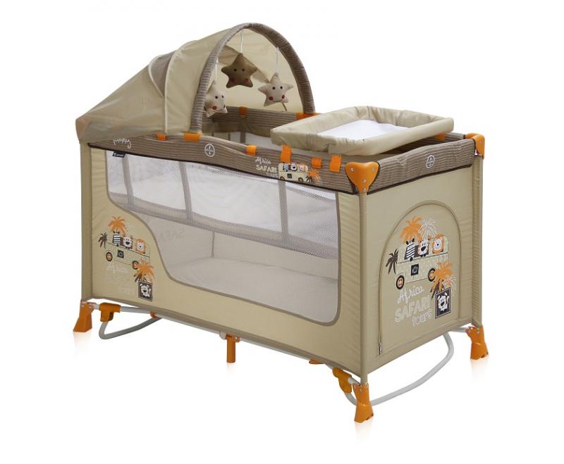 PAT PLIANT cu capotina si sistem de leganare NANNY 2 PLUS ROCKER Beige Safari