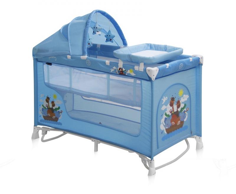 PAT PLIANT cu capotina si sistem de leganare NANNY 2 PLUS ROCKER Blue Adventure