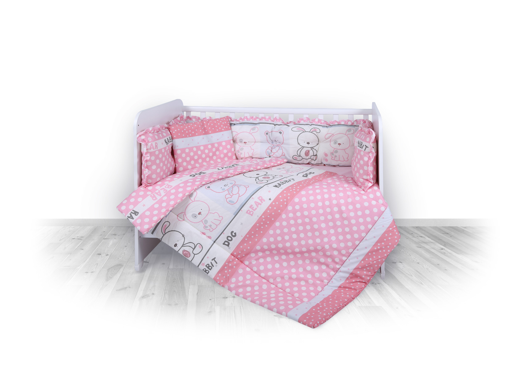 Set lenjerie pat bumbac  ranforce 8 piese 70 x 140 cm Friends Pink image 1