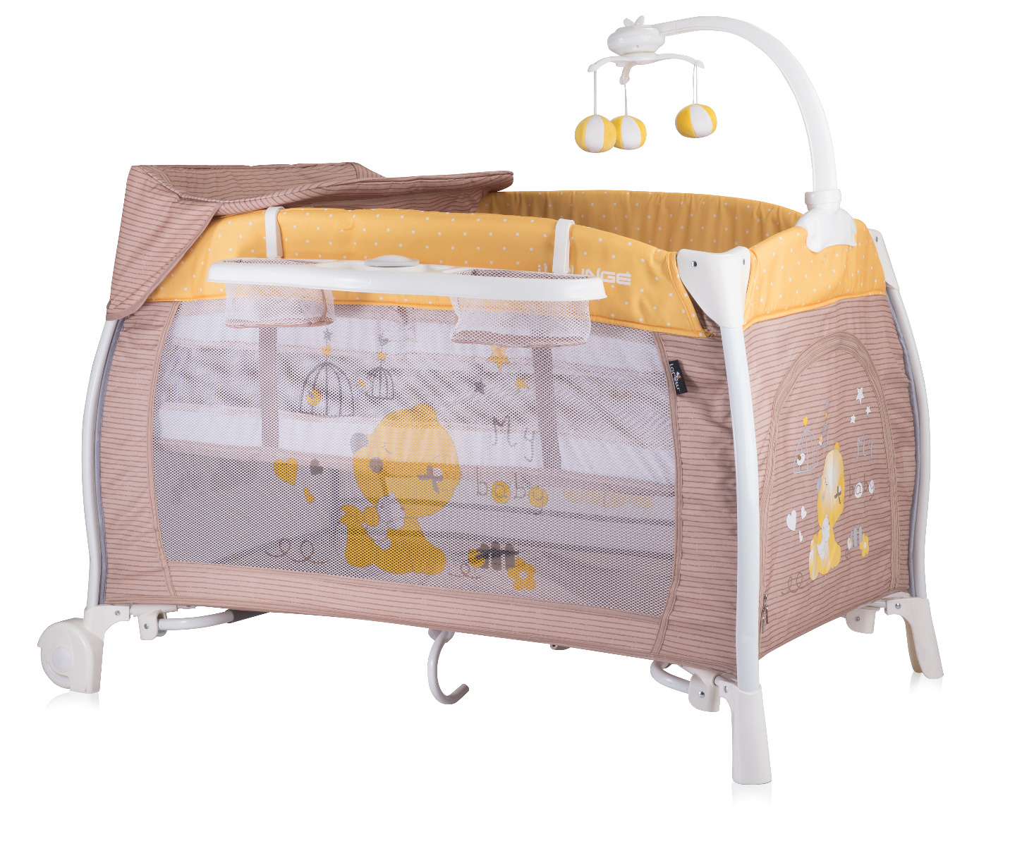 Pat Pliant, I Lounge Rocker, 2 nivele cu accesorii si sistem de leganare, Beige & Yellow My Baby