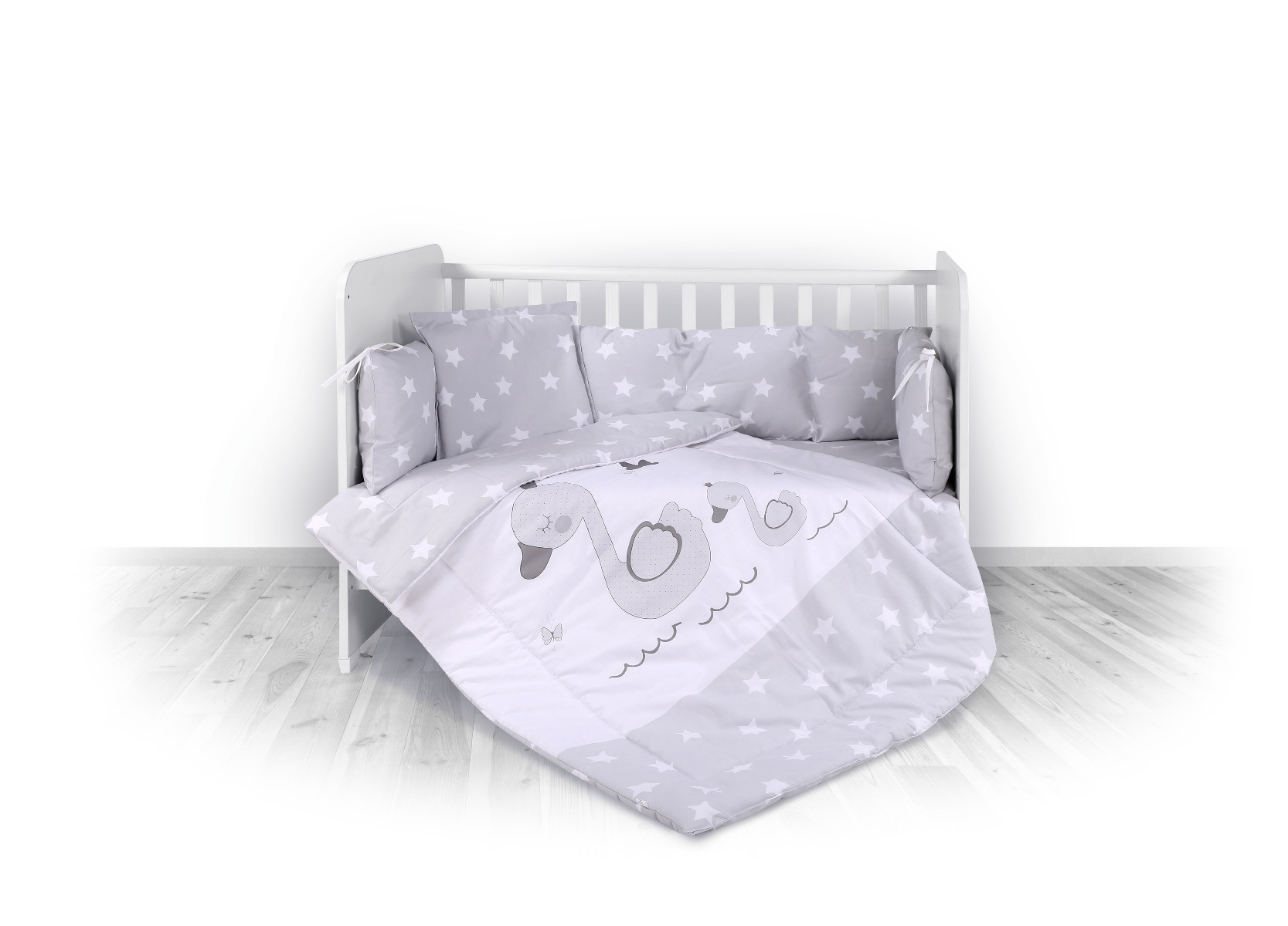 Set lenjerie pat 8 piese,70x140 cm, bumbac ranforce, Swans Grey