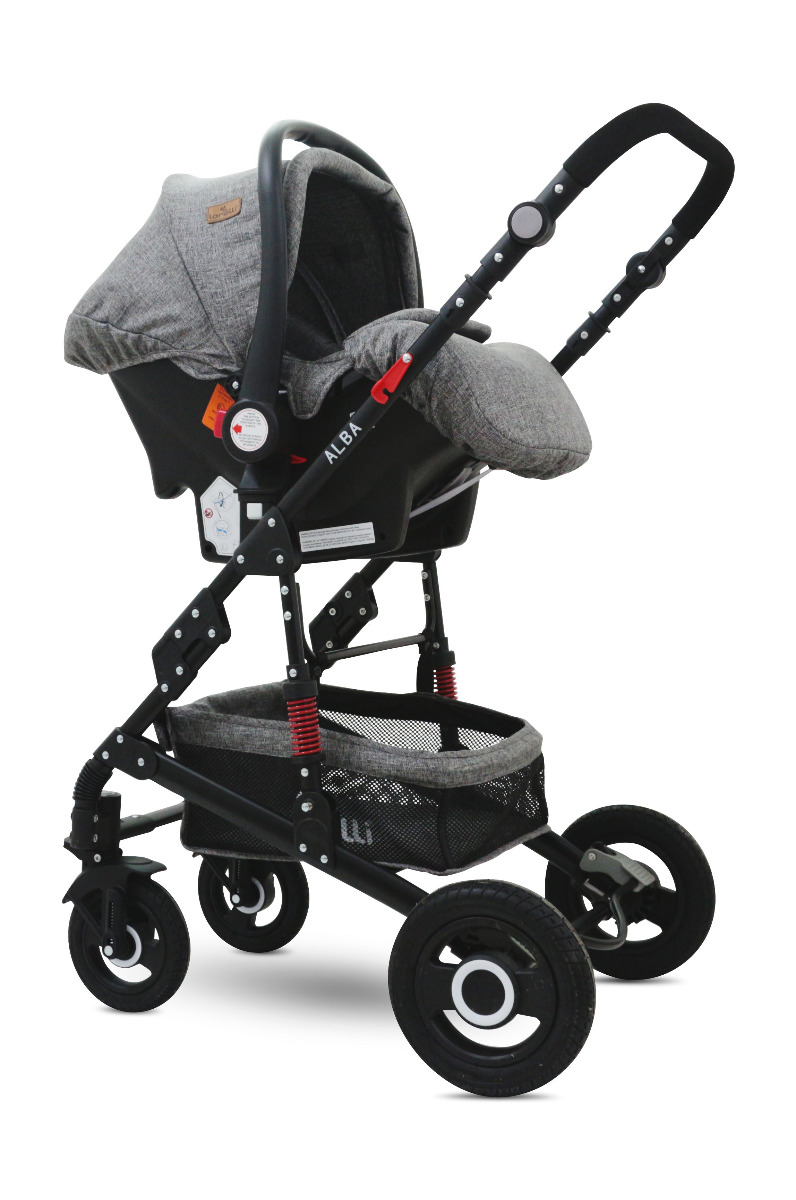 Carucior transformabil 3 in 1, Alba, cos auto inclus, roti cauciuc, Dark Grey image 1