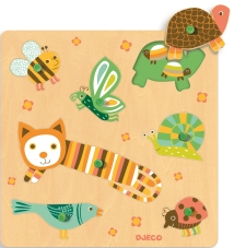 Puzzle cu buton Djeco, animale domestice