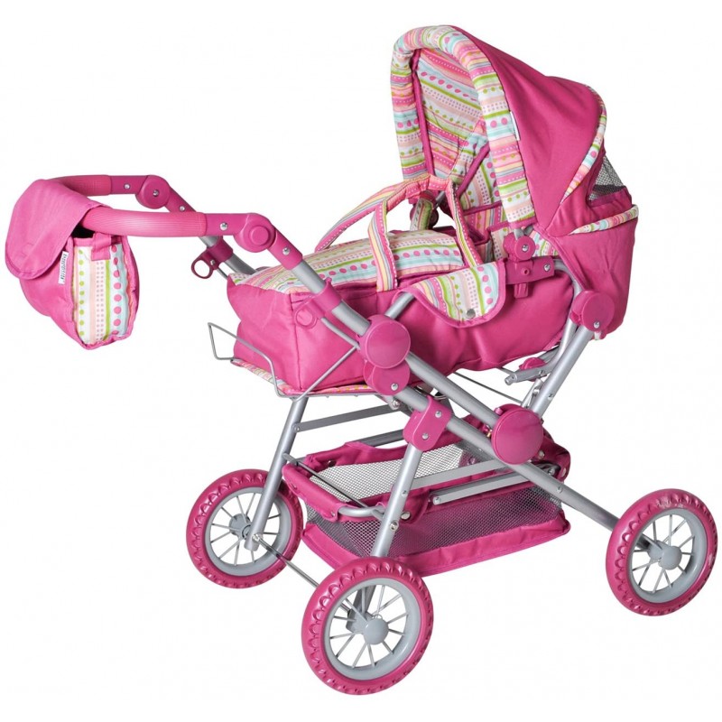 Carucior pentru papusi cu maner reversibil Twingo-S Pink With Stripe