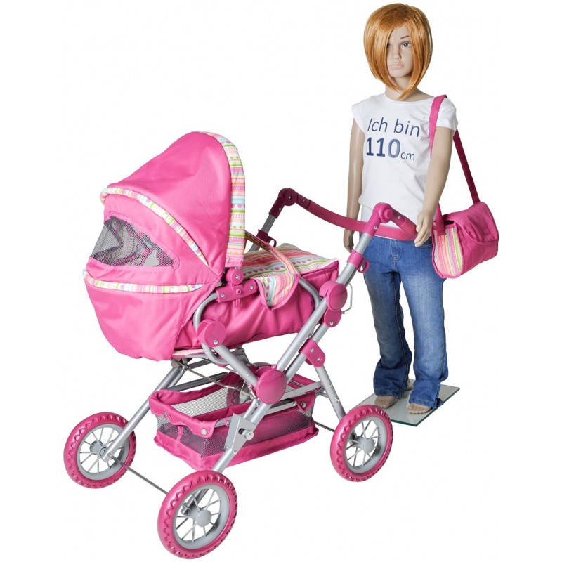 Carucior pentru papusi cu maner reversibil Twingo-S Pink With Stripe image 1