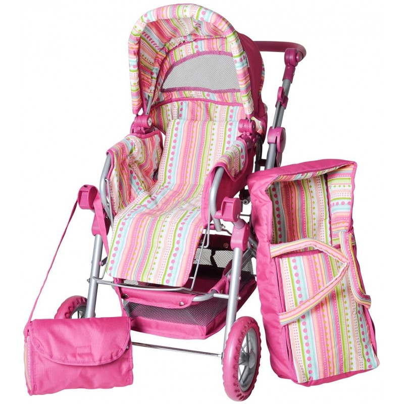 Carucior pentru papusi cu maner reversibil Twingo-S Pink With Stripe image 6