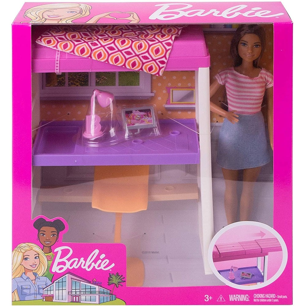 Set Barbie by Mattel Estate Birou cu pat supraetajat, papusa si accesorii image 1