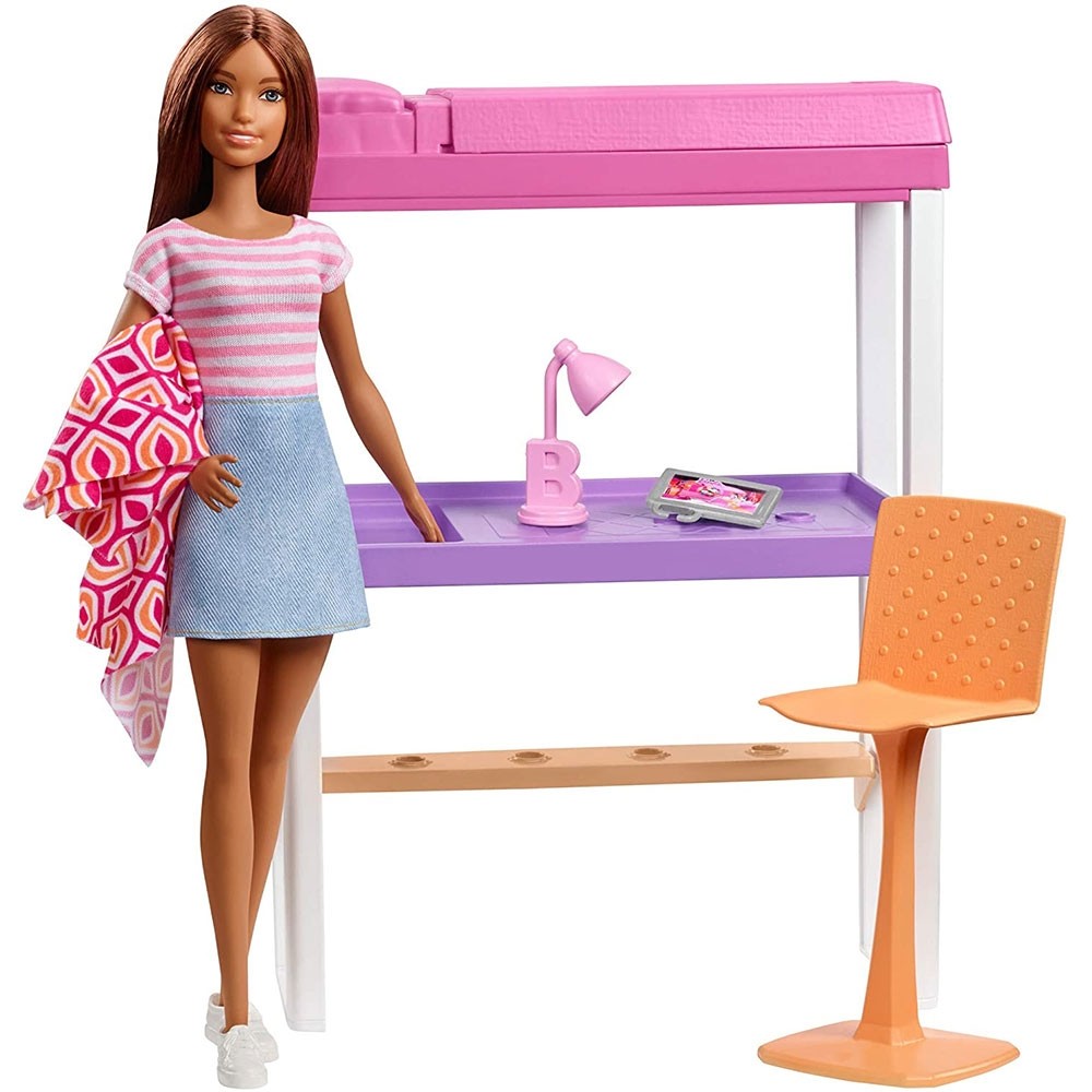 Set Barbie by Mattel Estate Birou cu pat supraetajat, papusa si accesorii image 7