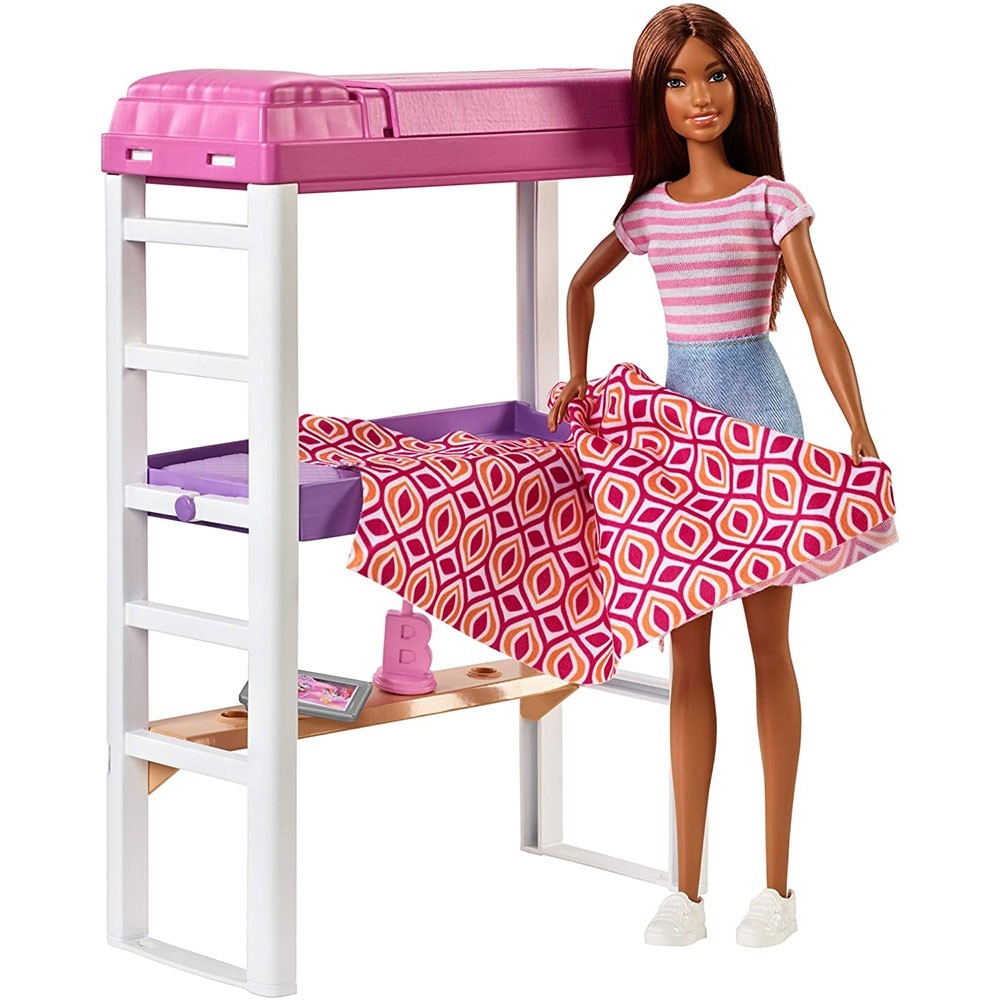 Set Barbie by Mattel Estate Birou cu pat supraetajat, papusa si accesorii image 8