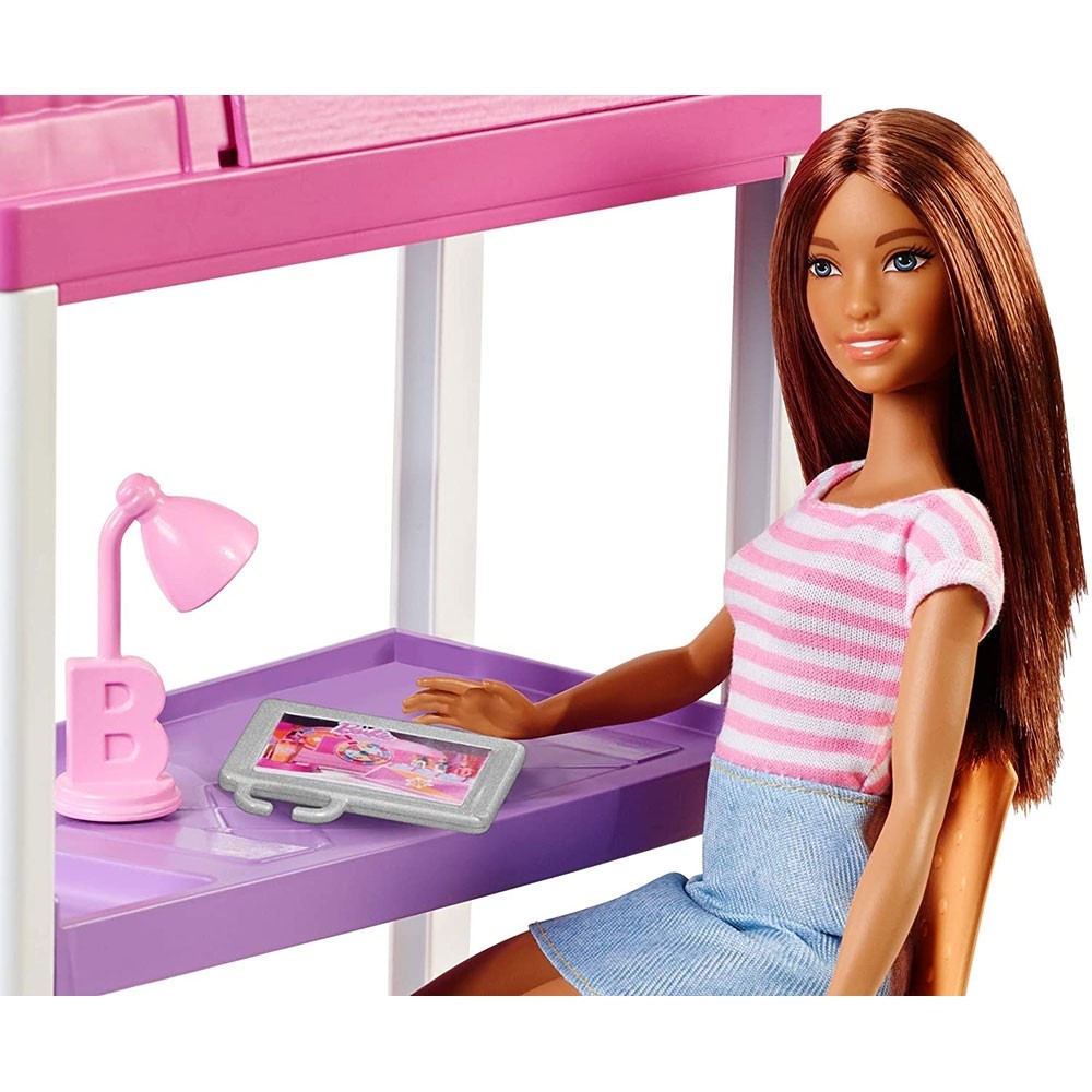 Set Barbie by Mattel Estate Birou cu pat supraetajat, papusa si accesorii image 10