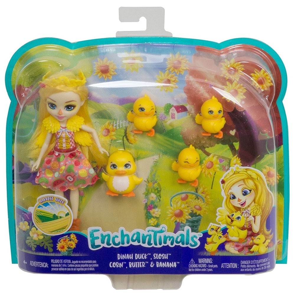 Set Enchantimals by Mattel Dinah Duck With Slosh And Family Papusa cu 4 figurine image 1