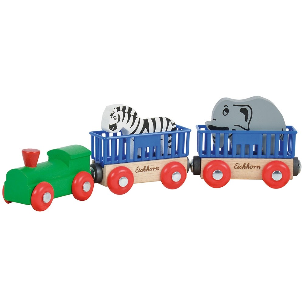 Tren din lemn Eichhorn Animal cu 2 figurine