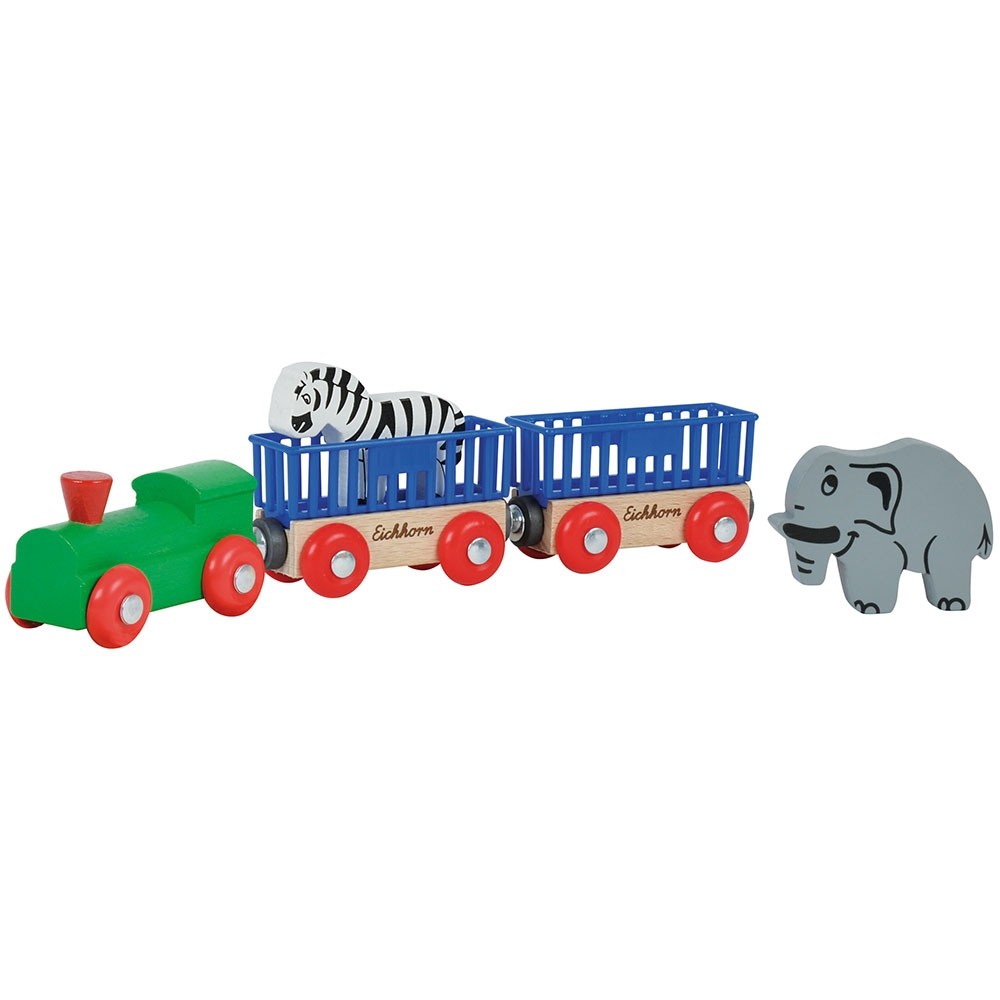 Tren din lemn Eichhorn Animal cu 2 figurine image 1