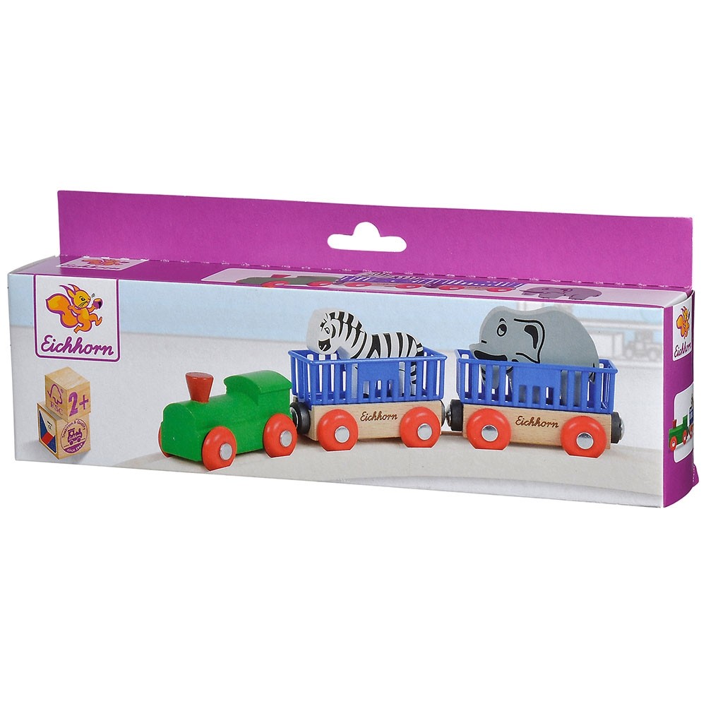 Tren din lemn Eichhorn Animal cu 2 figurine image 2