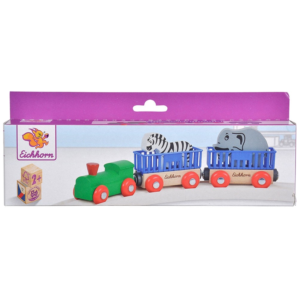 Tren din lemn Eichhorn Animal cu 2 figurine image 3