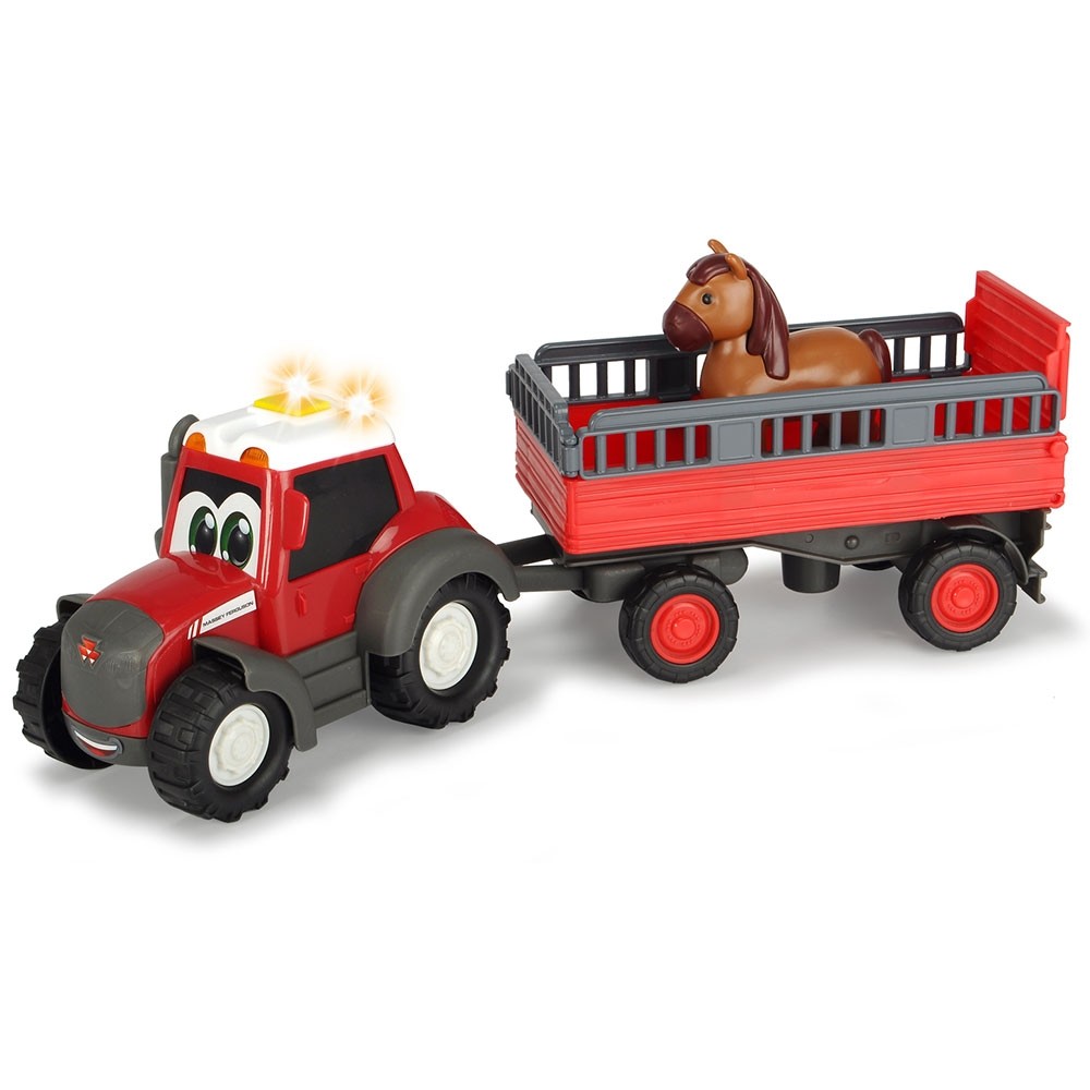 Tractor Dickie Toys Happy Ferguson Animal Trailer cu remorca si figurina cal