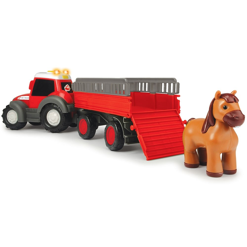 Tractor Dickie Toys Happy Ferguson Animal Trailer cu remorca si figurina cal image 1