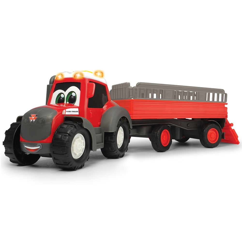 Tractor Dickie Toys Happy Ferguson Animal Trailer cu remorca si figurina cal image 2