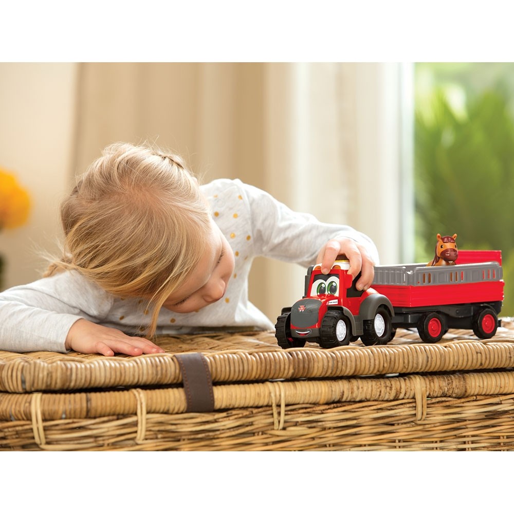 Tractor Dickie Toys Happy Ferguson Animal Trailer cu remorca si figurina cal image 6