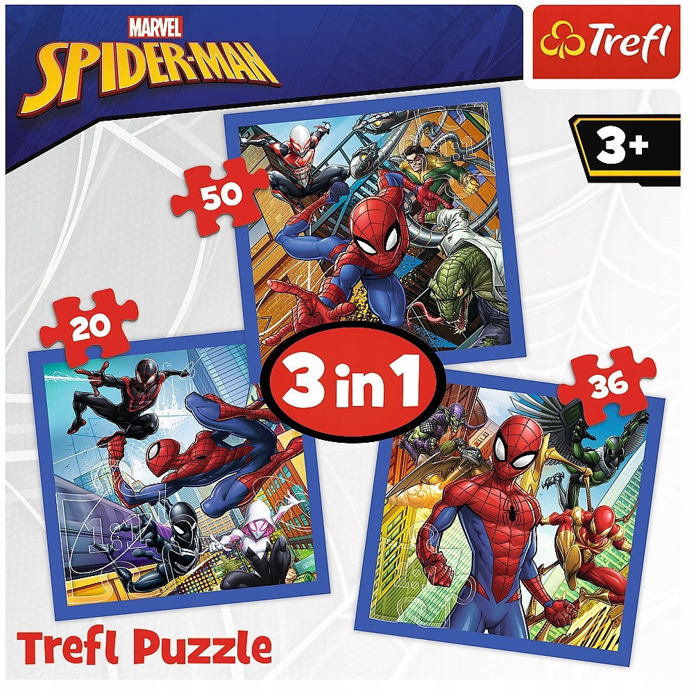 Set puzzle 3 in 1 Trefl Marvel Spider Man, Forta paianjenului, 1x20 piese, 1x36 piese, 1x50 piese image 1