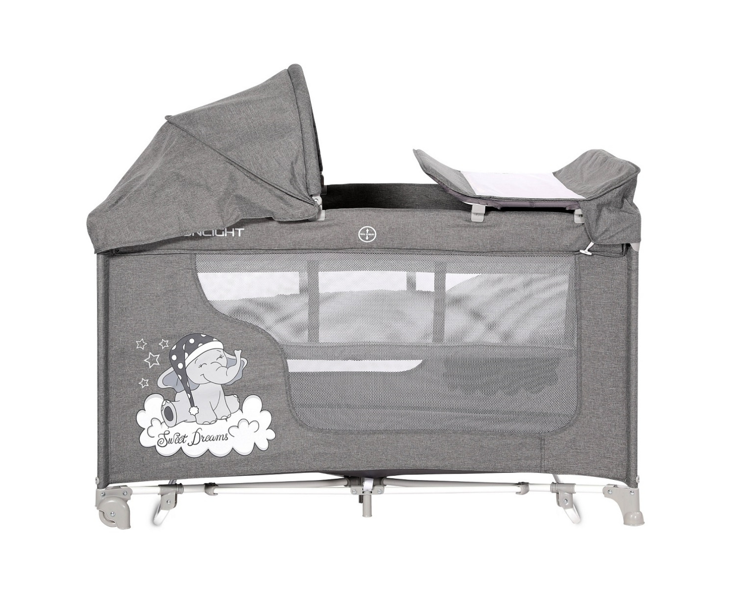 Patut pliabil, Moonlight Rocker, 2 nivele cu accesorii, Grey Luxe