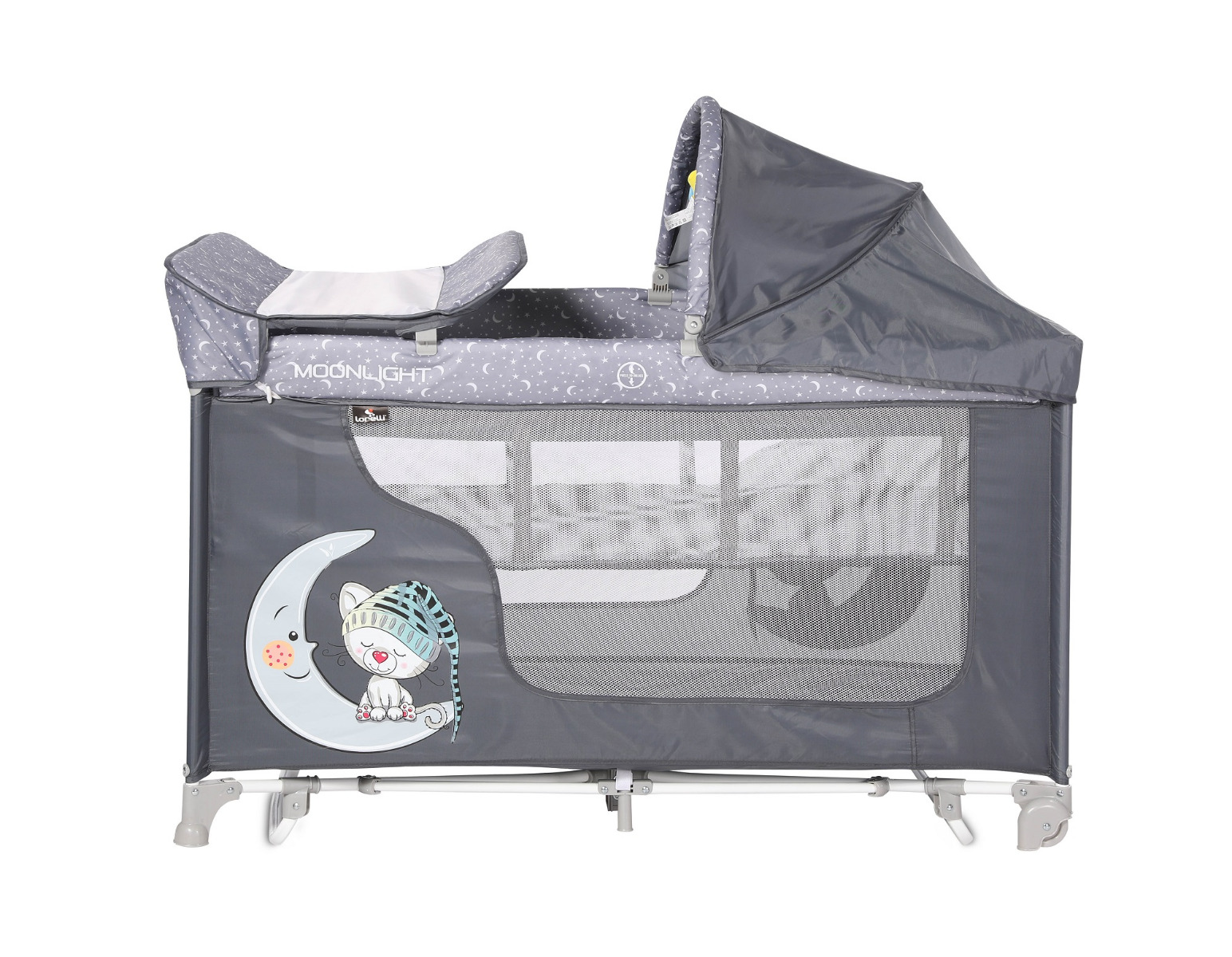 Patut pliabil, Moonlight Rocker, 2 nivele cu accesorii, Grey Cute Moon image 3