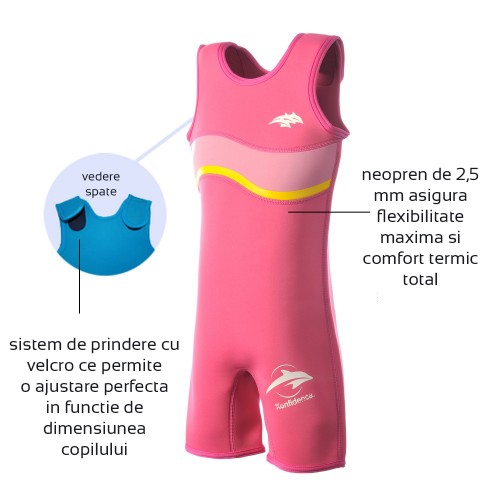 Costum inot copii din neopren Warma Wetsuit Pink 4-5 ani image 2