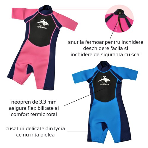 Costum inot din neopren pentru copii Shorty Wetsuit pink 5-6 ani image 3