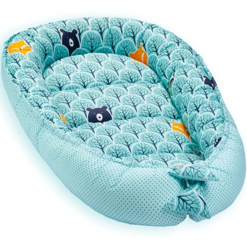 Cosulet bebelus pentru dormit Baby Nest Cocoon XL 90x50 cm Mint forest image 2