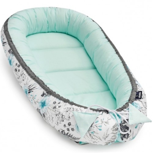 Cosulet bebelus pentru dormit Baby Nest Cocoon XL 90x50 cm In garden mint image 2