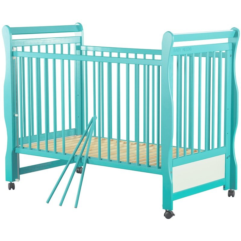 BabyNeeds Patut din lemn Jas 120x60 cm cu laterala culisanta Mint image 2