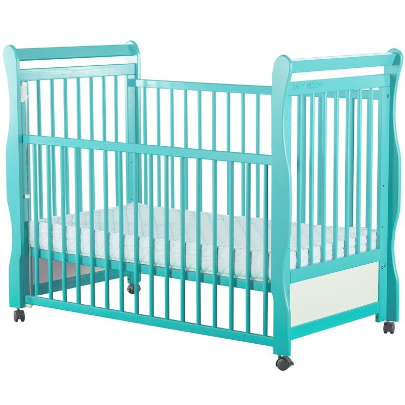 BabyNeeds Patut din lemn Jas 120x60 cm cu laterala culisanta Mint image 3