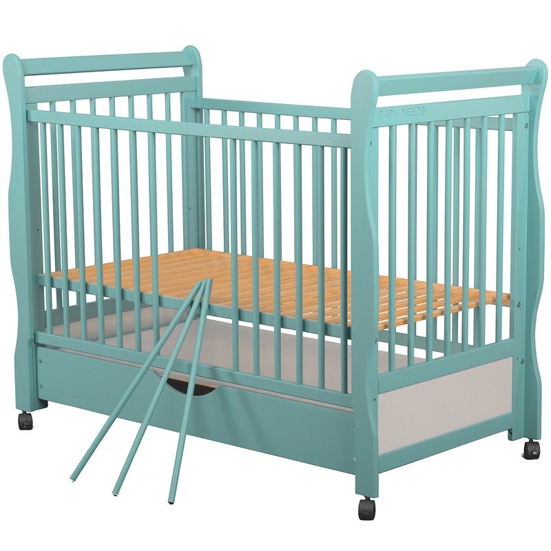 BabyNeeds - Patut din lemn Jas 120x60 cm, cu sertar, Mint