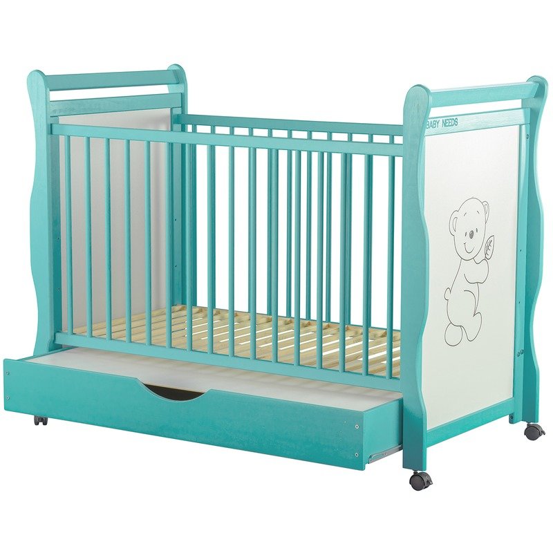 BabyNeeds - Patut din lemn Jas Ursulet 120x60 cm, cu sertar, Mint image 3