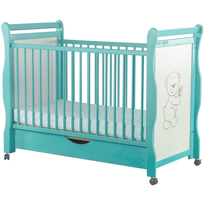 BabyNeeds - Patut din lemn Jas Ursulet 120x60 cm, cu sertar, Mint image 5